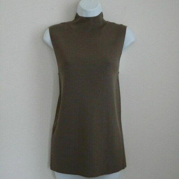 New ST. JOHN Truffle Brown Wool Ultra Fine Turtle Neck Rib Knit Top Medium - Picture 1 of 6